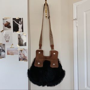 HOGAN BLACK FUR & BROWN SUEDE CROSSBODY BAG